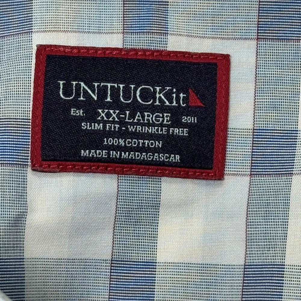 UNTUCKit Men's Long Sleeve Plaid Blue White Slim-Fit Size XXL Preppy‎ Casual
